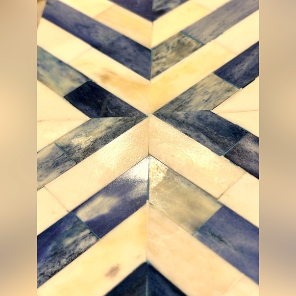 HANDICRAFTS HOME Chevron Pattern Blue & White Jewelry Storage Box  8x5x1.5 - Picture 5 of 8